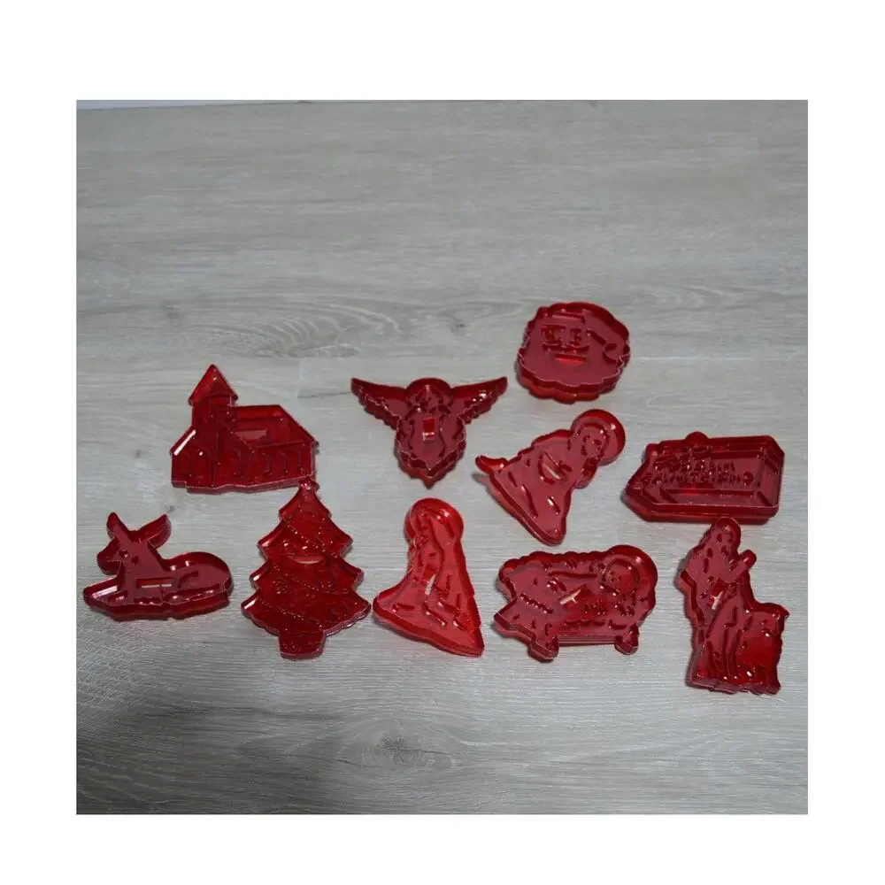 Vintage HRM Red Plastic Cookie Cutters Lot of 10 Christmas Nativity Scene